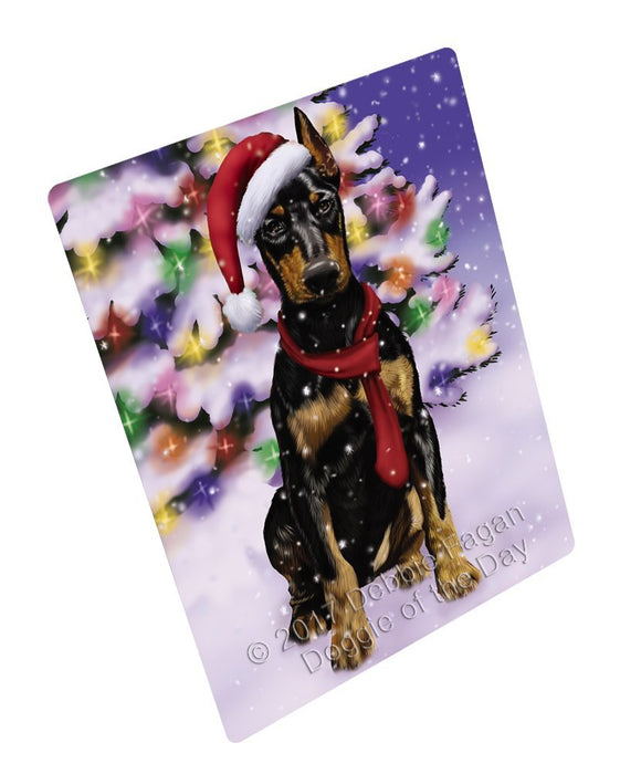 Winterland Wonderland Doberman Pinschers Dog In Christmas Holiday Scenic Background Tempered Cutting Board