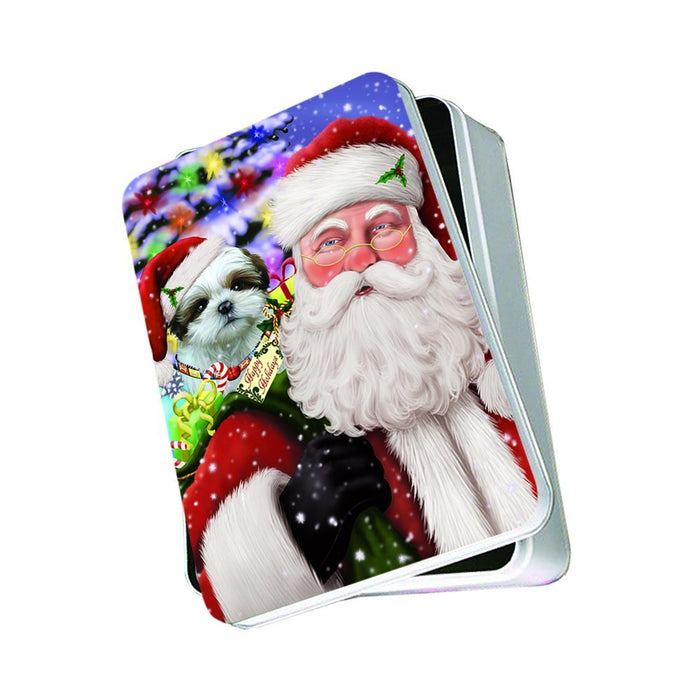 Santa Carrying Shih Tzu Dog Presents Christmas Photo Storage Tin PTIN0033