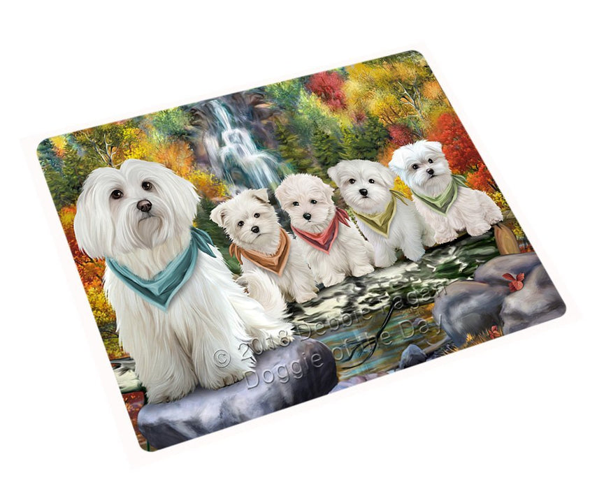 Scenic Waterfall Malteses Dog Tempered Cutting Board C52224