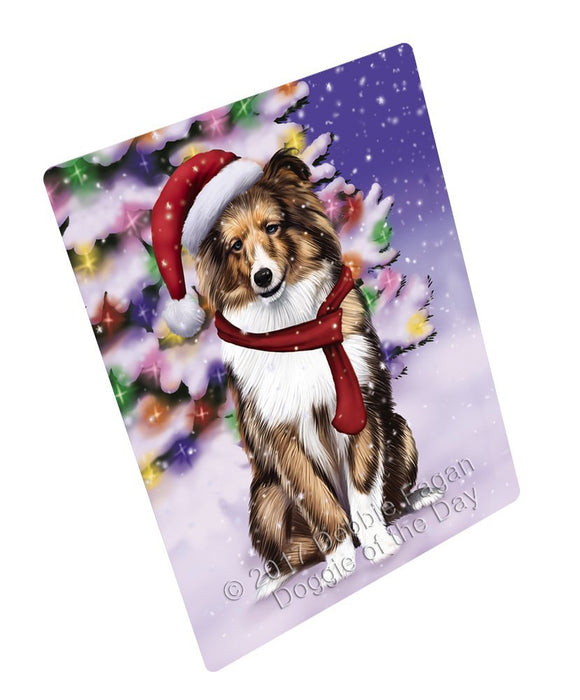 Winterland Wonderland Shetland Sheepdog Dog In Christmas Holiday Scenic Background Large Refrigerator / Dishwasher Magnet