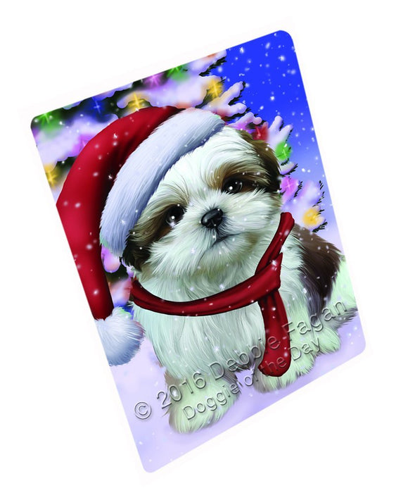 Winterland Wonderland Shih Tzu Dog In Christmas Holiday Scenic Background Art Portrait Print Woven Throw Sherpa Plush Fleece Blanket