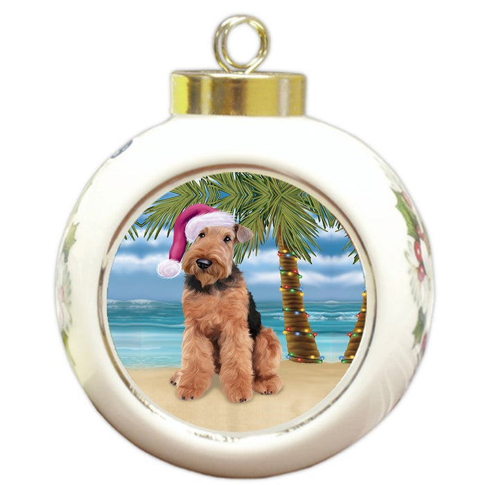 Summertime Airedale Dog on Beach Christmas Round Ball Ornament POR1033