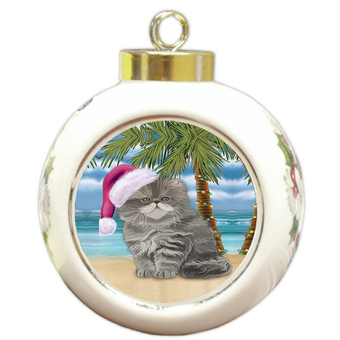Summertime Persian Cat on Beach Christmas Round Ball Ornament POR1160