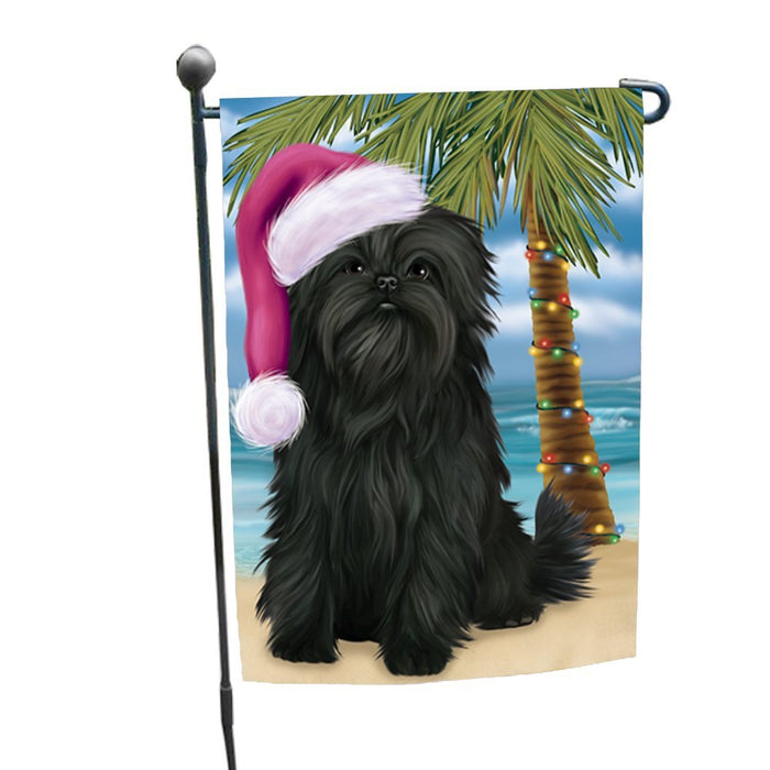 Summertime Happy Holidays Christmas Affenpinscher Dog on Tropical Island Beach Garden Flag