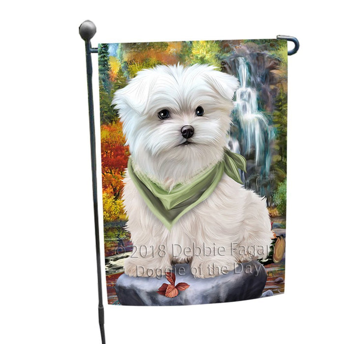 Scenic Waterfall Maltese Dog Garden Flag GFLG49285