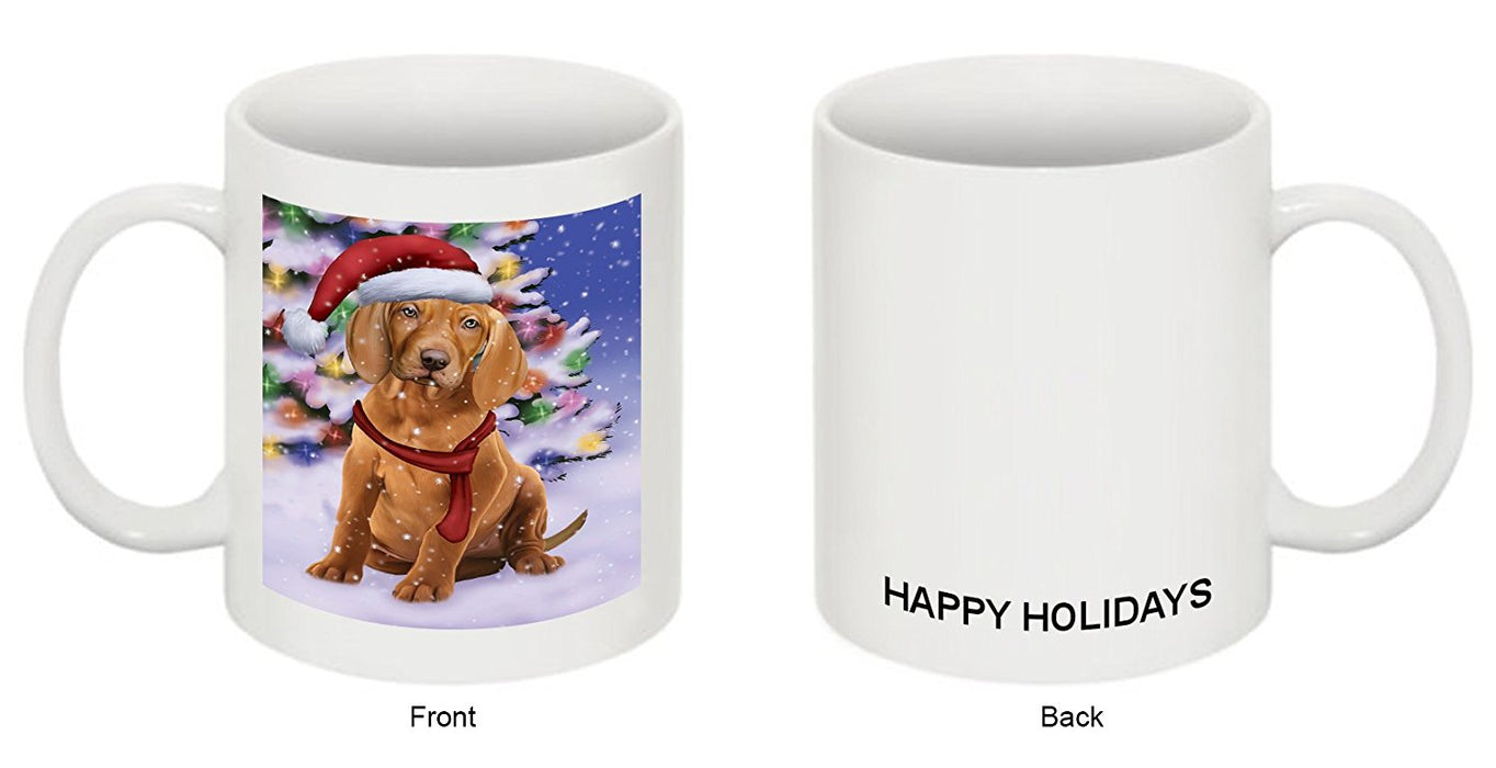 Winterland Wonderland Vizsla Dog In Christmas Holiday Scenic Background Mug