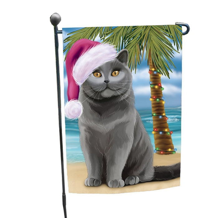 Summertime Christmas Happy Holidays British Shorthair Cat on Beach Garden Flag FLG311