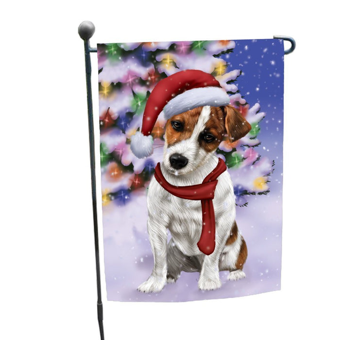 Winterland Wonderland Jack Russel Dog In Christmas Holiday Scenic Background Garden Flag