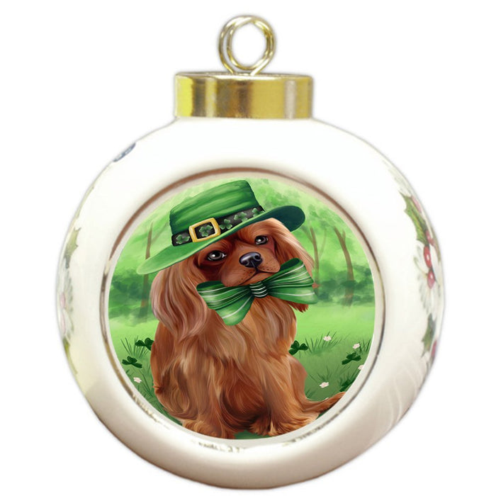St. Patricks Day Irish Portrait Cavalier King Charles Spaniel Dog Round Ball Christmas Ornament RBPOR48765