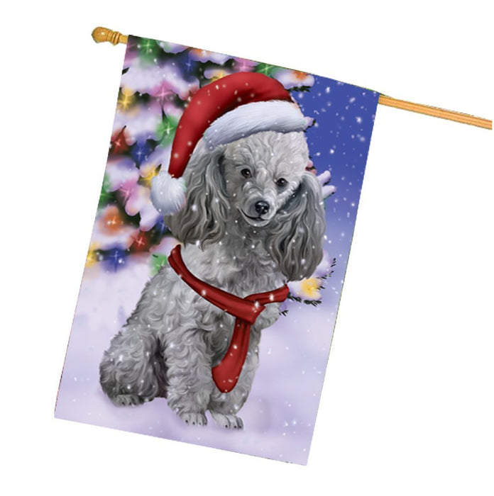 Winterland Wonderland Poodles Puppy Dog In Christmas Holiday Scenic Background House Flag