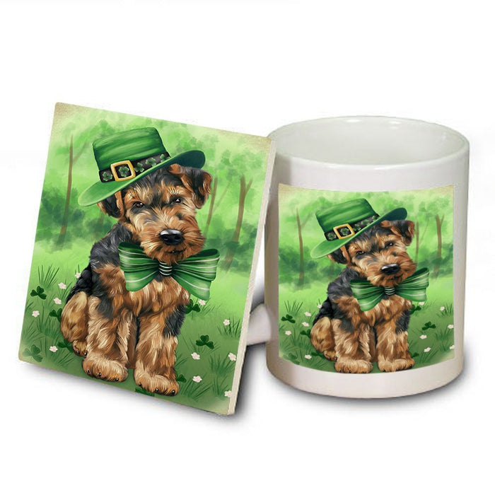 St. Patricks Day Irish Portrait Airedale Terrier Dog Mug and Coaster Set MUC48439
