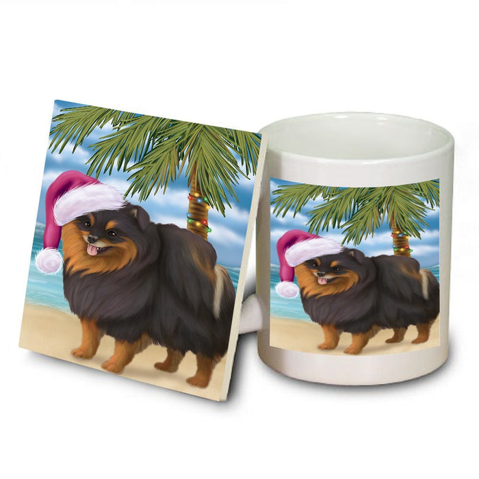 Summertime Pomeranian Spitz Dog on Beach Christmas Mug and Coaster Set MUC0681