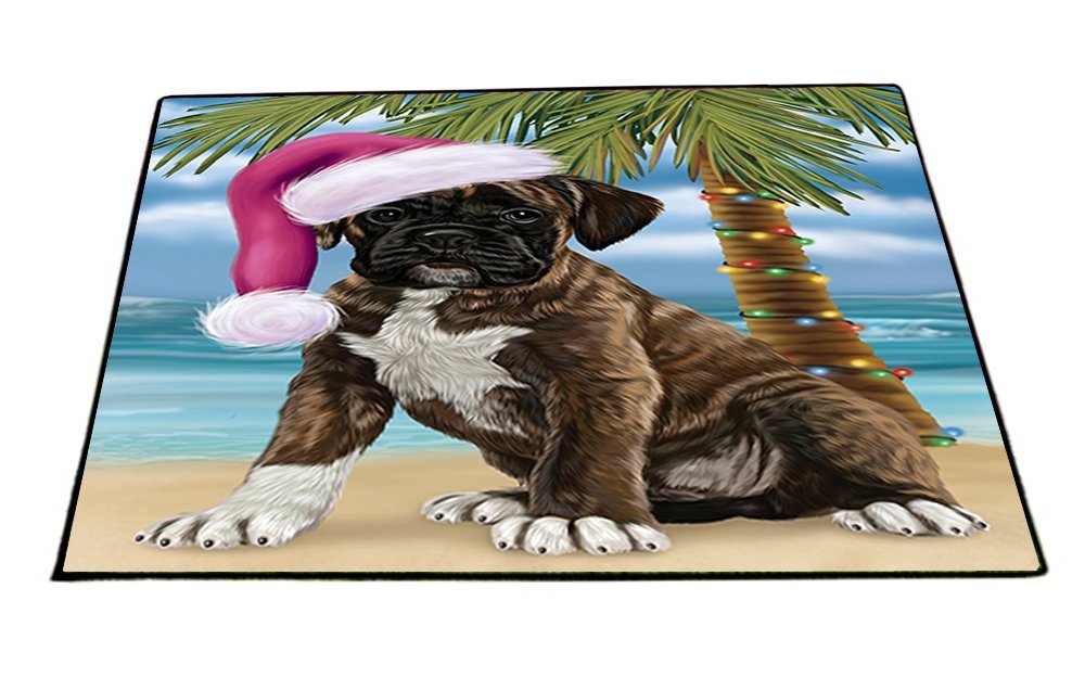 Summertime Happy Holidays Christmas Boxers Dog on Tropical Island Beach Indoor/Outdoor Floormat