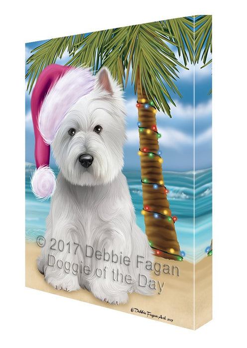 Summertime Happy Holidays Christmas West Highland White Terrier Dog on Tropical Island Beach Canvas Wall Art D126
