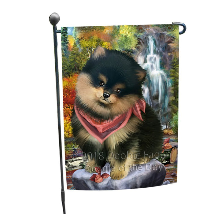 Scenic Waterfall Pomeranian Dog Garden Flag GFLG49301