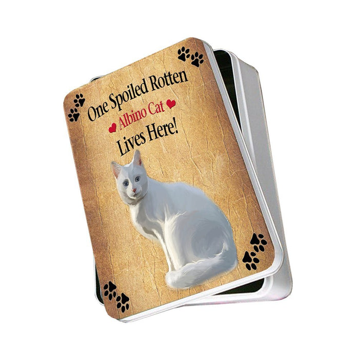 White Albino Spoiled Rotten Cat Photo Storage Tin