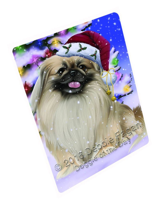 Winterland Wonderland Pekingese Dog In Christmas Holiday Scenic Background Tempered Cutting Board