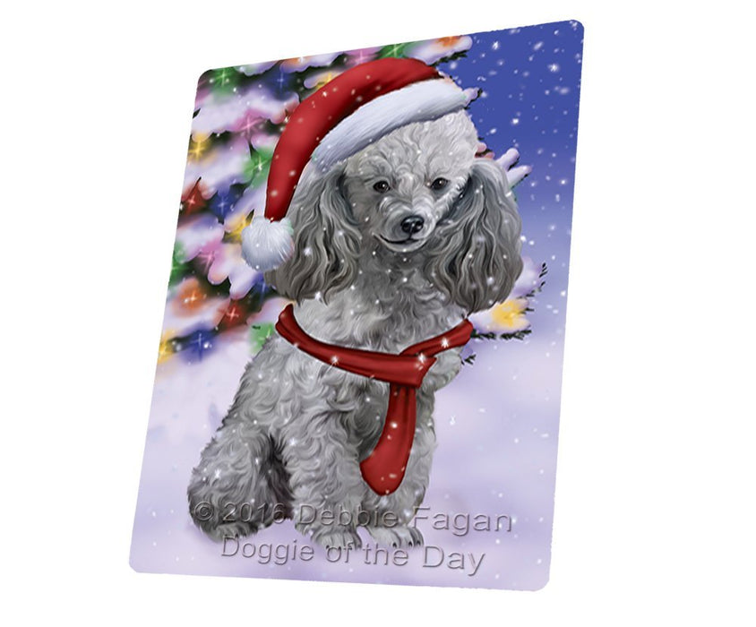 Winterland Wonderland Poodles Puppy Dog In Christmas Holiday Scenic Background Tempered Cutting Board