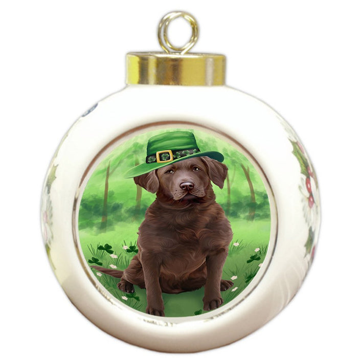 St. Patricks Day Irish Portrait Chesapeake Bay Retriever Dog Round Ball Christmas Ornament RBPOR48769