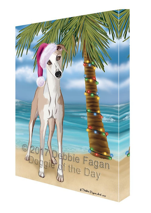 Summertime Happy Holidays Christmas Whippet Dog on Tropical Island Beach Canvas Wall Art D128