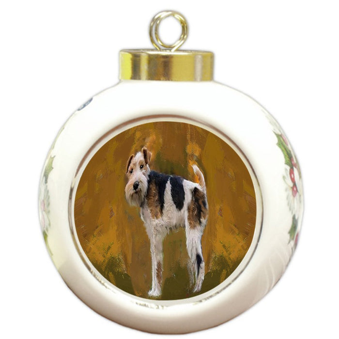 Wire Hair Fox Terrier Dog Round Ball Christmas Ornament RBPOR48441