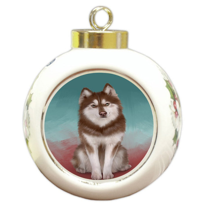 Siberian Husky Dog Round Ball Christmas Ornament RBPOR48365
