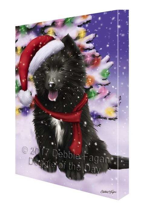 Winterland Wonderland Belgian Shepherds Puppy Dog In Christmas Holiday Scenic Background Painting Printed on Canvas Wall Art