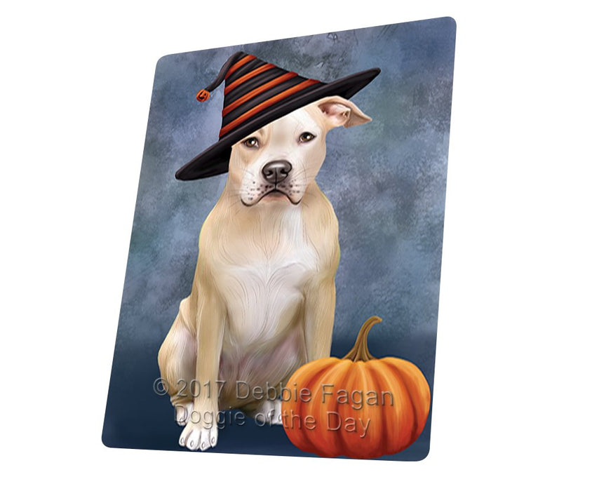 Happy Halloween Pit Bull Dog Wearing Witch Hat With Pumpkin Magnet Mini (3.5" x 2")