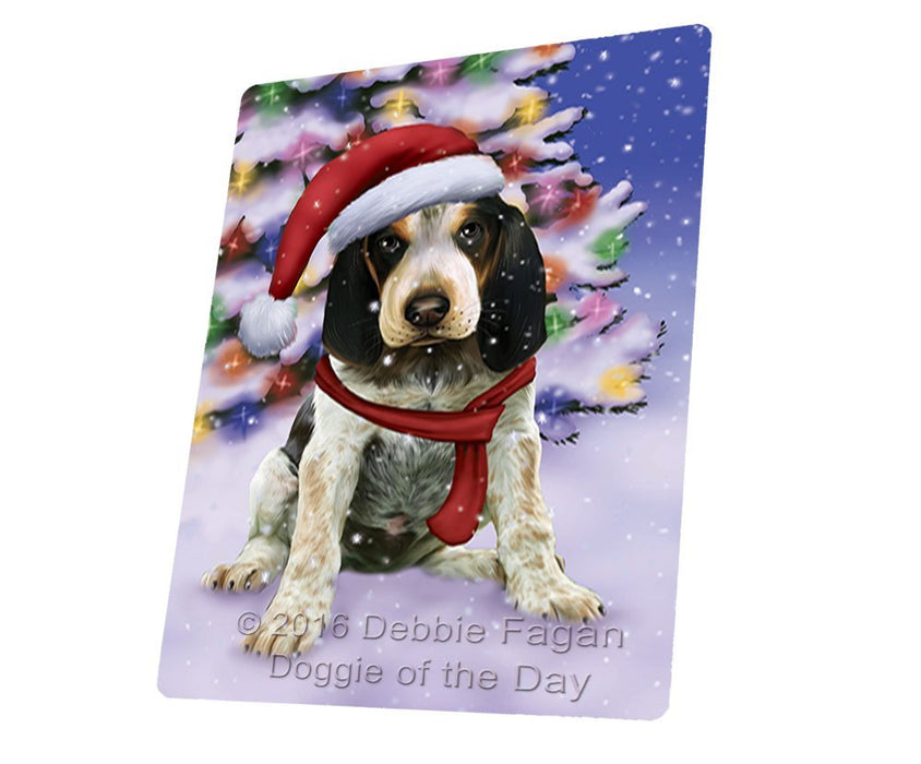 Winterland Wonderland Bluetick Coonhound Puppy Dog In Christmas Holiday Scenic Background Tempered Cutting Board