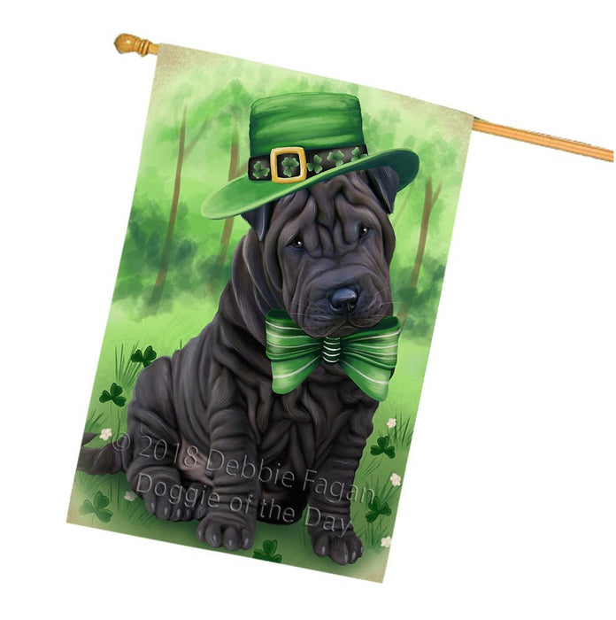 St. Patricks Day Irish Portrait Shar Pei Dog House Flag FLG49233