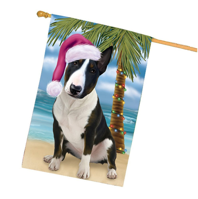 Summertime Happy Holidays Christmas Bull Terrier Dog on Tropical Island Beach House Flag