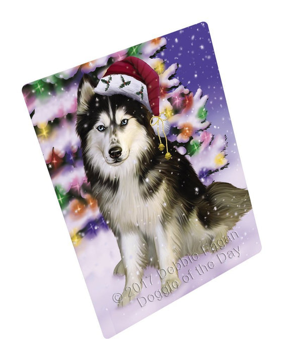 Winterland Wonderland Siberian Huskies Adult Dog In Christmas Holiday Scenic Background Tempered Cutting Board