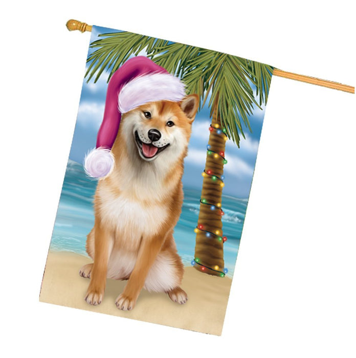 Summertime Happy Holidays Christmas Shiba Inu Dog on Tropical Island Beach House Flag
