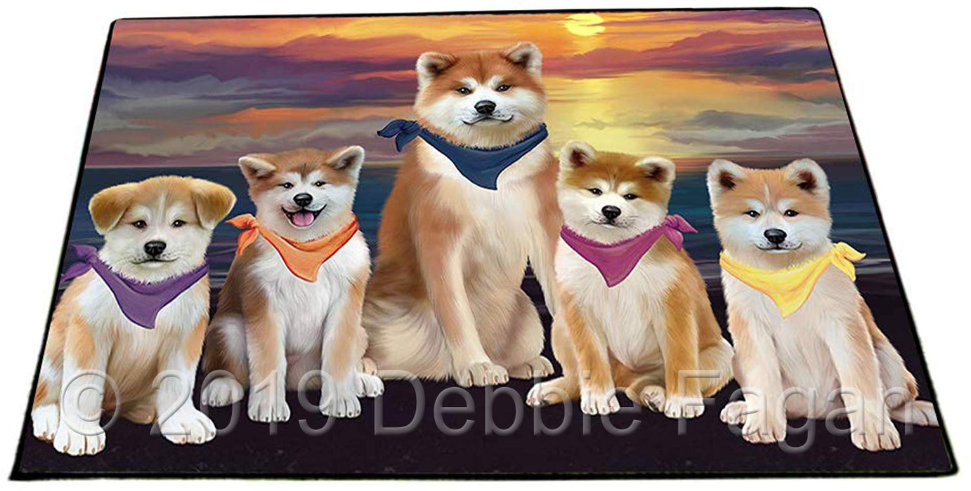 Family Sunset Portrait Akitas Dog Floormat FLMS51717