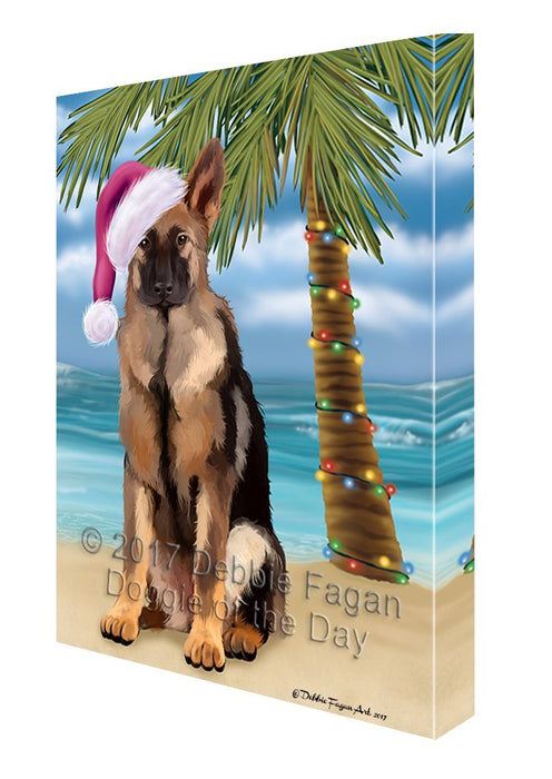 Summertime Happy Holidays Christmas German Shepherds Dog on Tropical Island Beach Canvas Wall Art D109