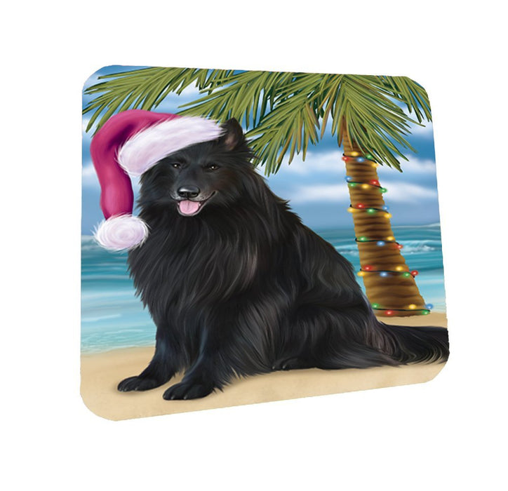 Summertime Happy Holidays Christmas Belgian Shepherds Dog on Tropical Island Beach Coasters Set of 4