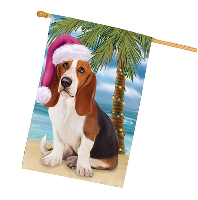 Summertime Happy Holidays Christmas Basset Hounds Dog on Tropical Island Beach House Flag