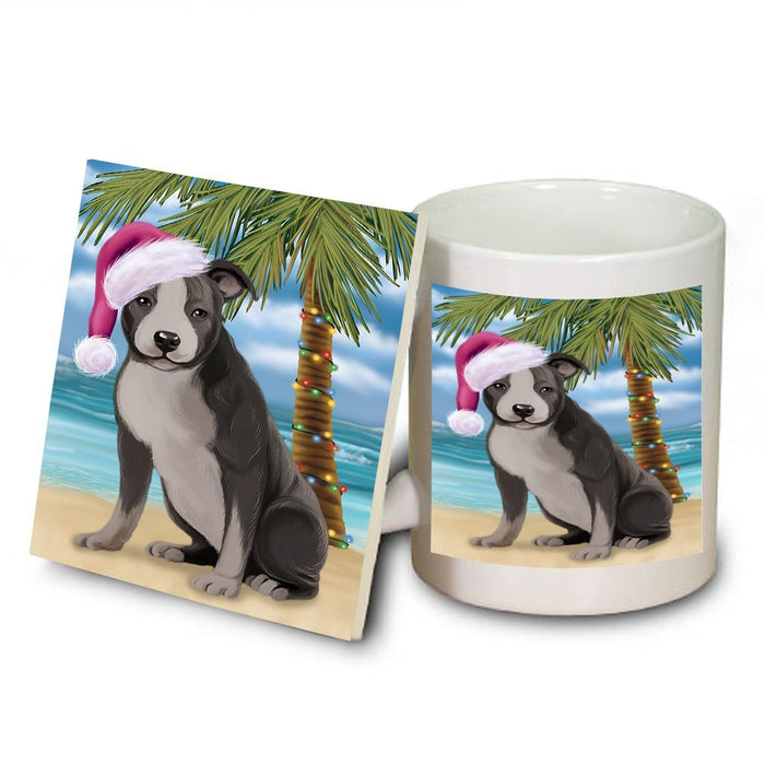 Summertime American Staffordshire Dog on Beach Christmas Mug and Coaster Set MUC0541