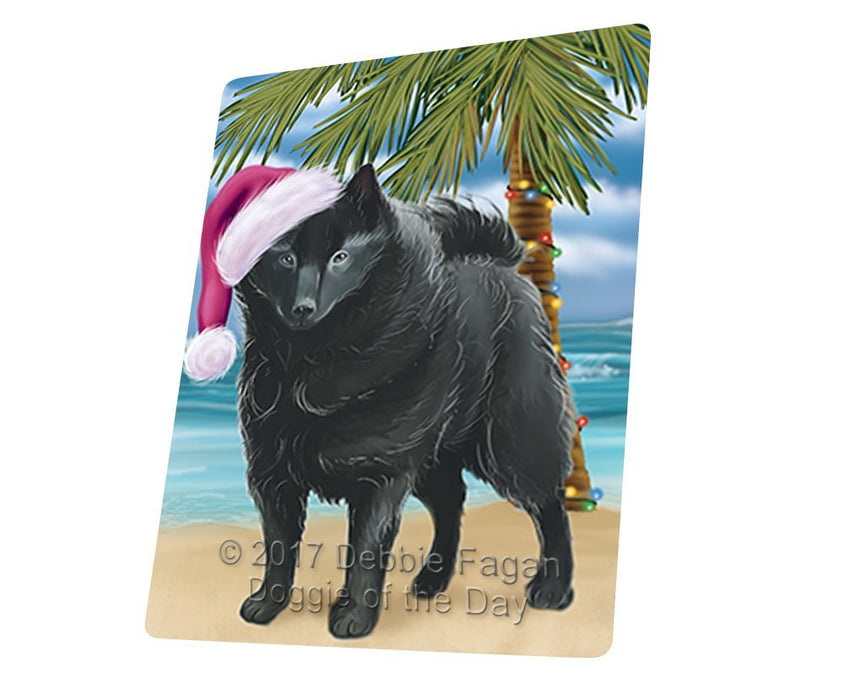 Summertime Happy Holidays Christmas Schipperke Dog on Tropical Island Beach Tempered Cutting Board D136
