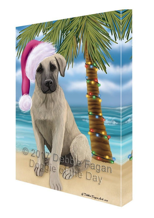 Summertime Happy Holidays Christmas Anatolian Shepherd Puppy Dog on Tropical Island Beach Canvas Wall Art D089