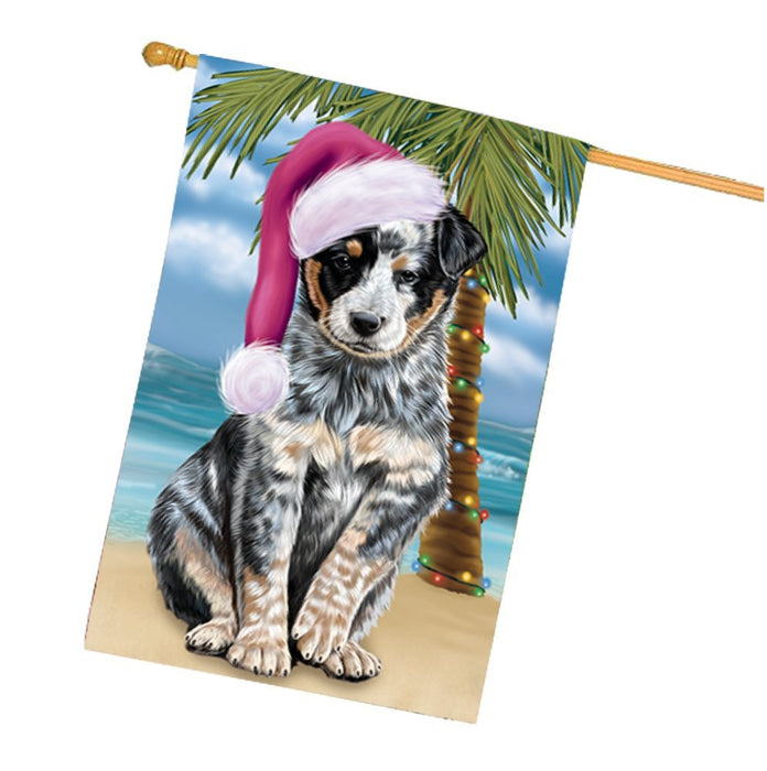 Summertime Happy Holidays Christmas Australian Cattle Dog Dog on Tropical Island Beach House Flag