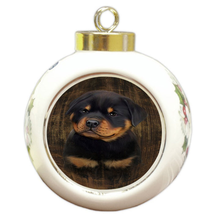 Rustic Rottweiler Dog Round Ball Christmas Ornament RBPOR48260