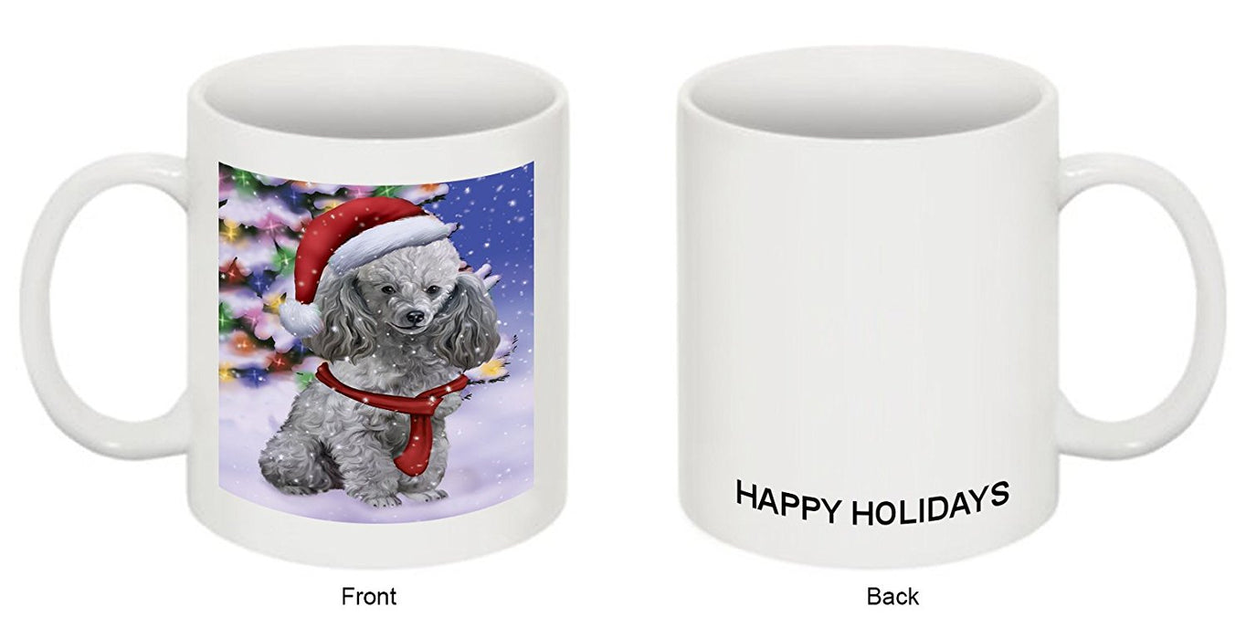 Winterland Wonderland Poodles Dog In Christmas Holiday Scenic Background Mug