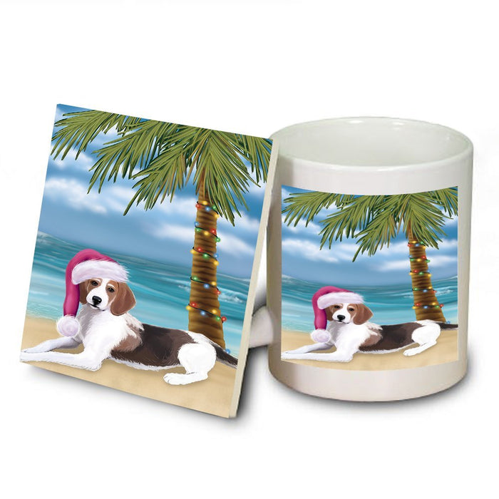 Summertime American Foxhound Dog on Beach Christmas Mug and Coaster Set MUC0514