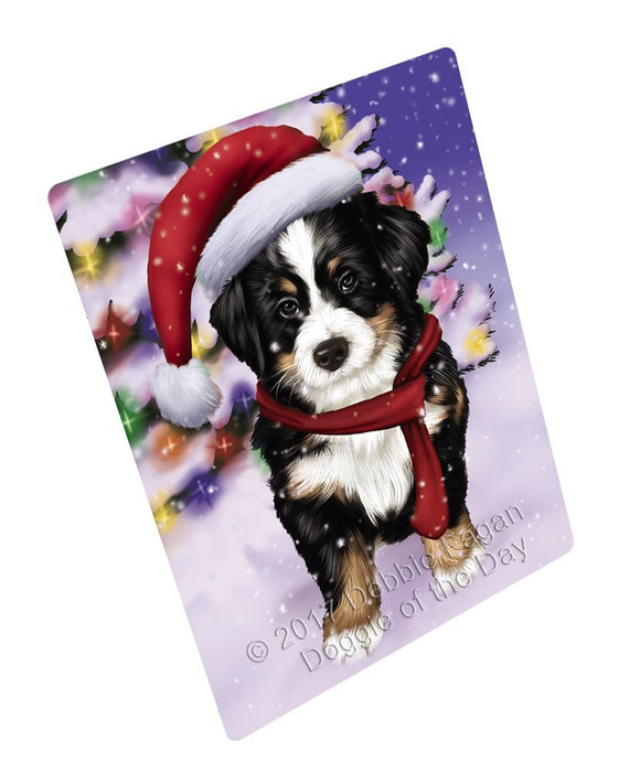 Winterland Wonderland Bernese Mountain Dog In Christmas Holiday Scenic Background Tempered Cutting Board