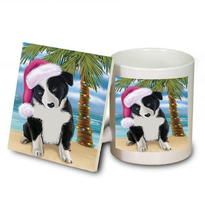 Summertime Border Collie Dog on Beach Christmas Mug and Coaster Set MUC0746
