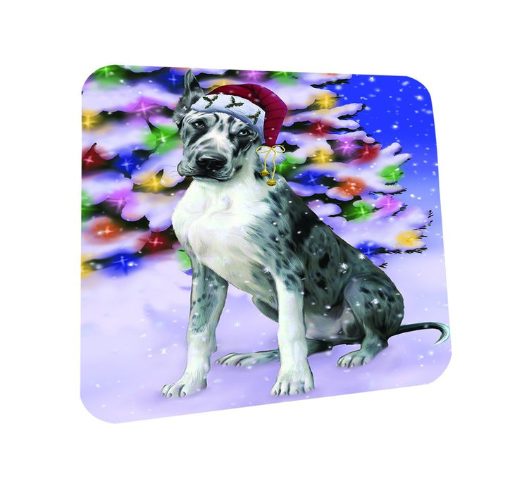 Winterland Wonderland Great Dane Dog In Christmas Holiday Scenic Background Coasters Set of 4