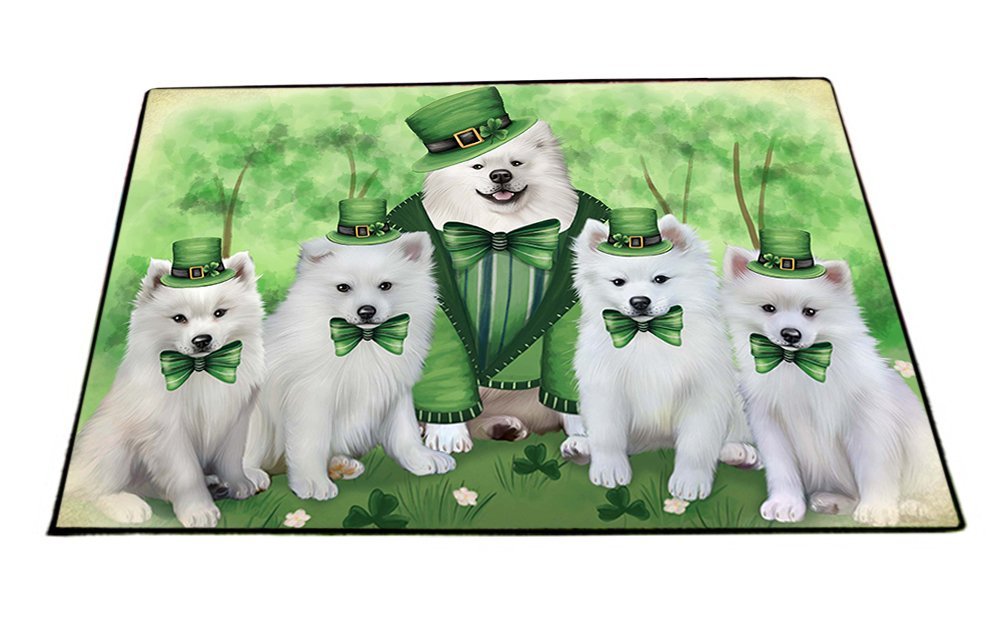St. Patricks Day Irish Family Portrait American Eskimos Dog Floormat FLMS48957