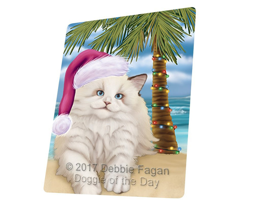 Summertime Happy Holidays Christmas White Ragdoll Cat on Tropical Island Beach Tempered Cutting Board D148