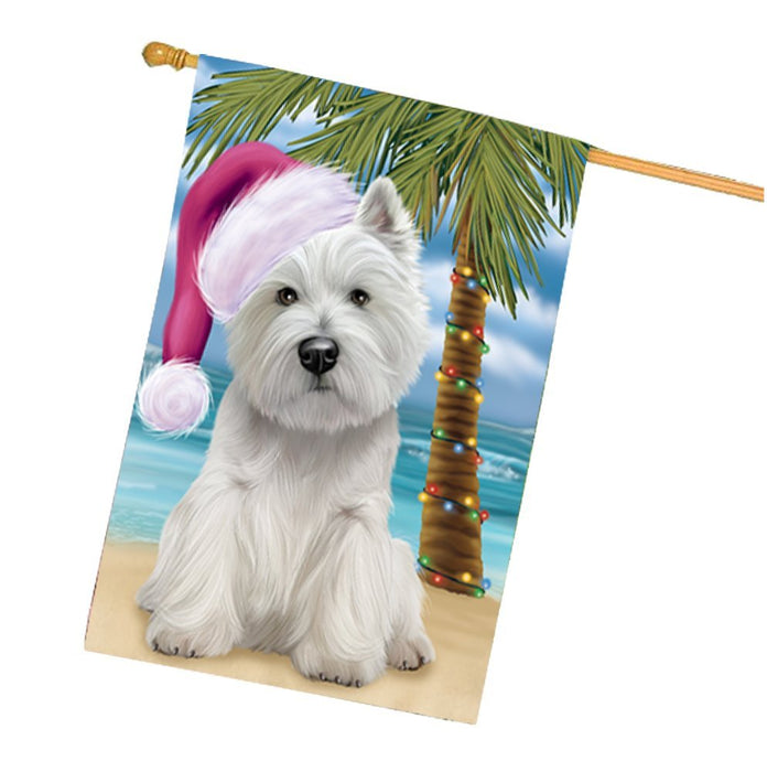 Summertime Christmas Happy Holidays West Highland White Terrier Dog on Beach House Flag HFLG352